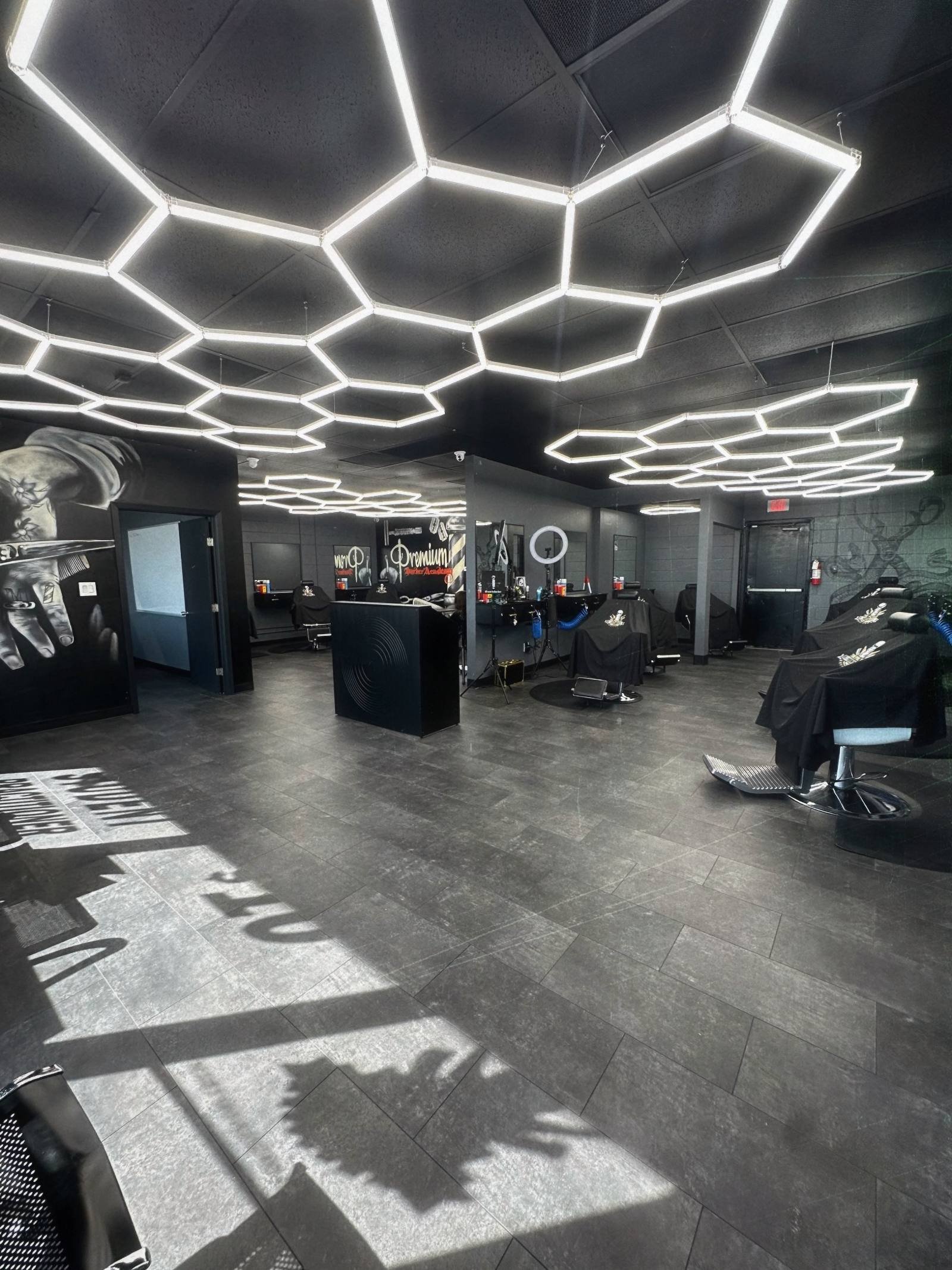 The academy floor under the hexagon lights